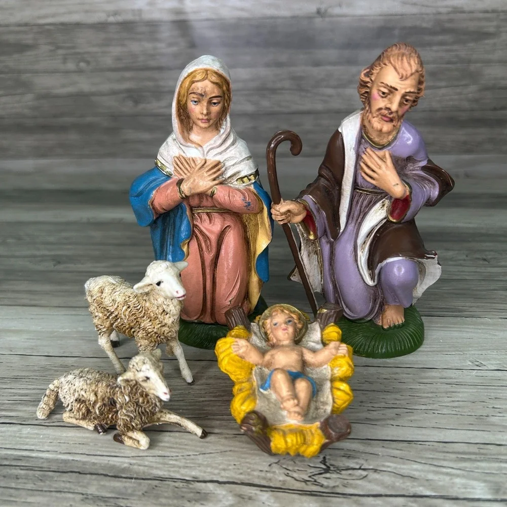 Nativity Figures Italy Jesus Mary Joseph Sheep 600 601 Vintage